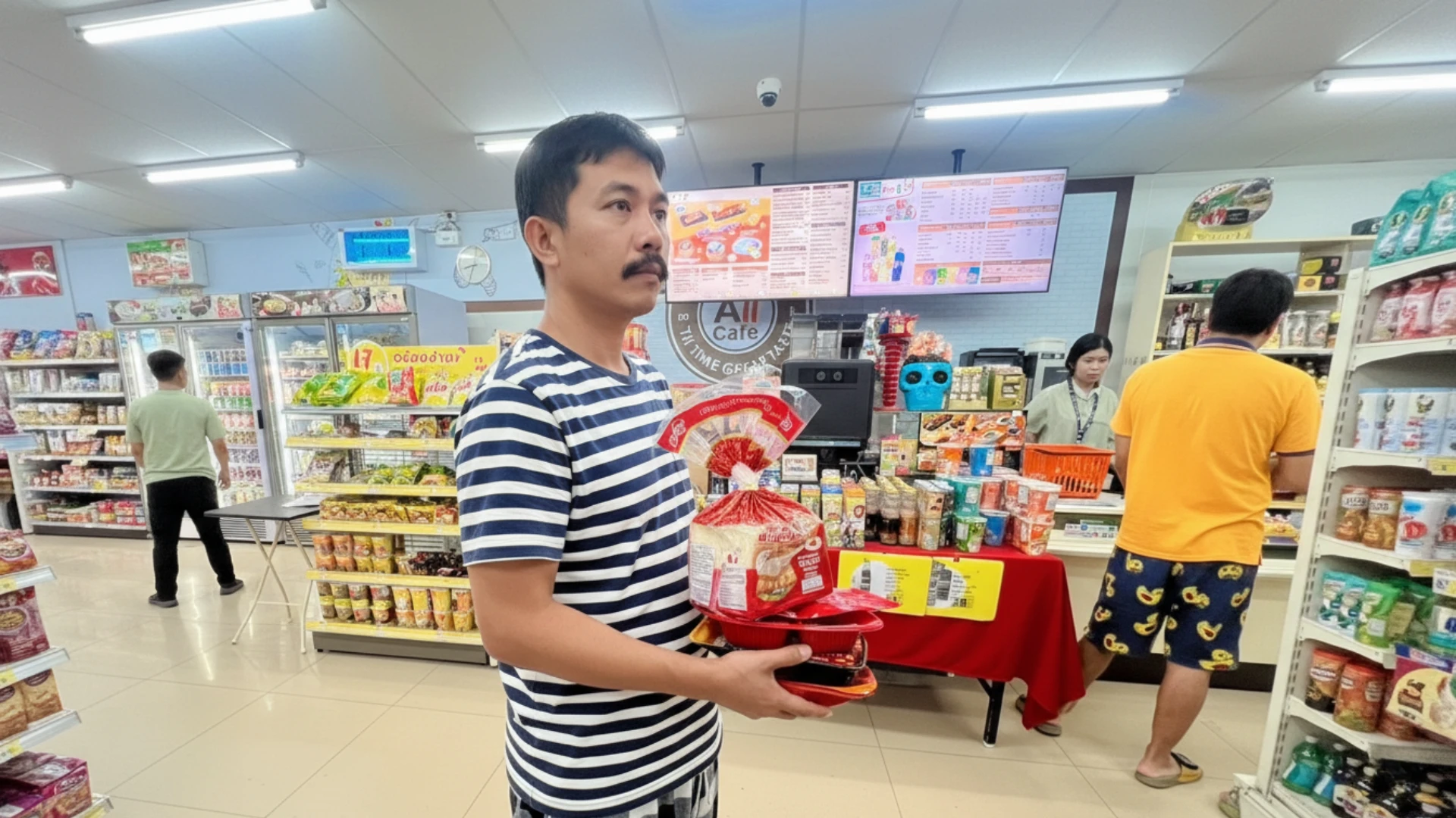 ชายไทยกำลังเลือกซื้ออาหารพร้อมทานในร้านสะดวกซื้อ สะท้อนเทรนด์ผู้บริโภคที่เน้นความง่ายและสะดวก